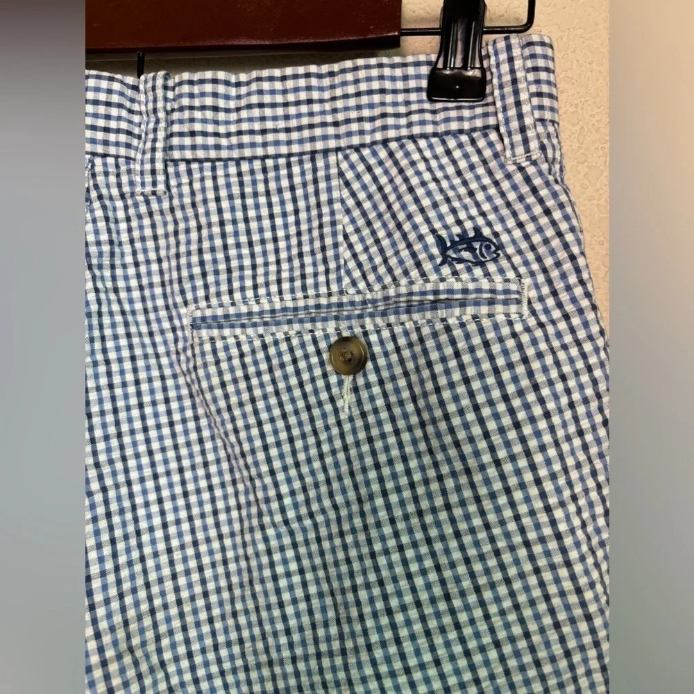 Southern Tide Skipjack Blue White Seersucker Gingham Plaid Shorts 28
